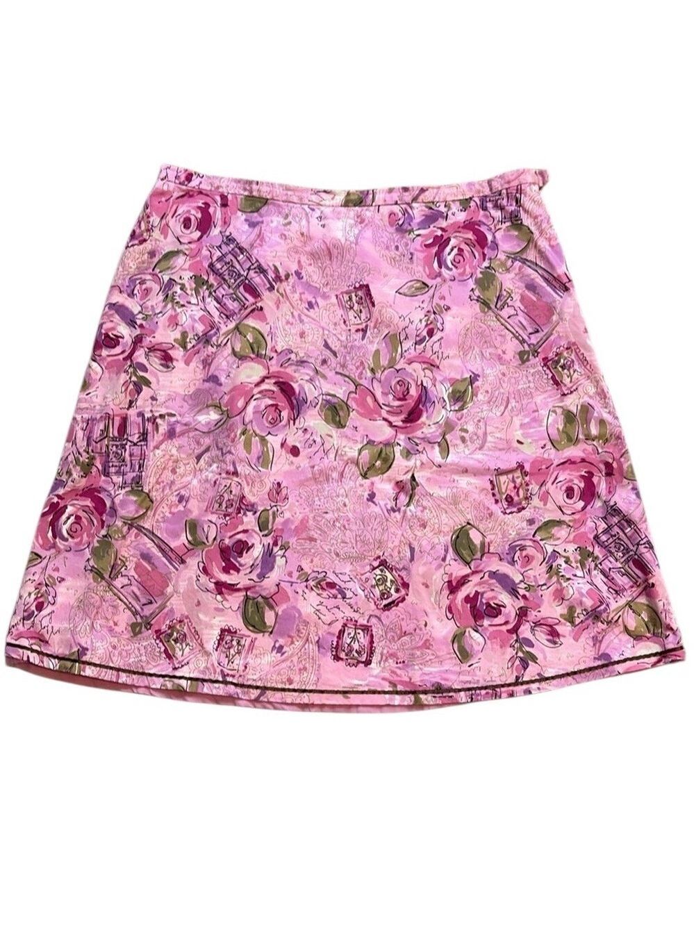 First Issue by Liz Claiborne A-Line Skirt Cotton Floral Pink Multi Size 14